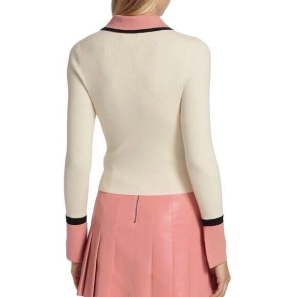 ALICE + OLIVIA Women’s Cream and Pink Colorblocked Wool Blend Knit Top - Picture 3 of 7